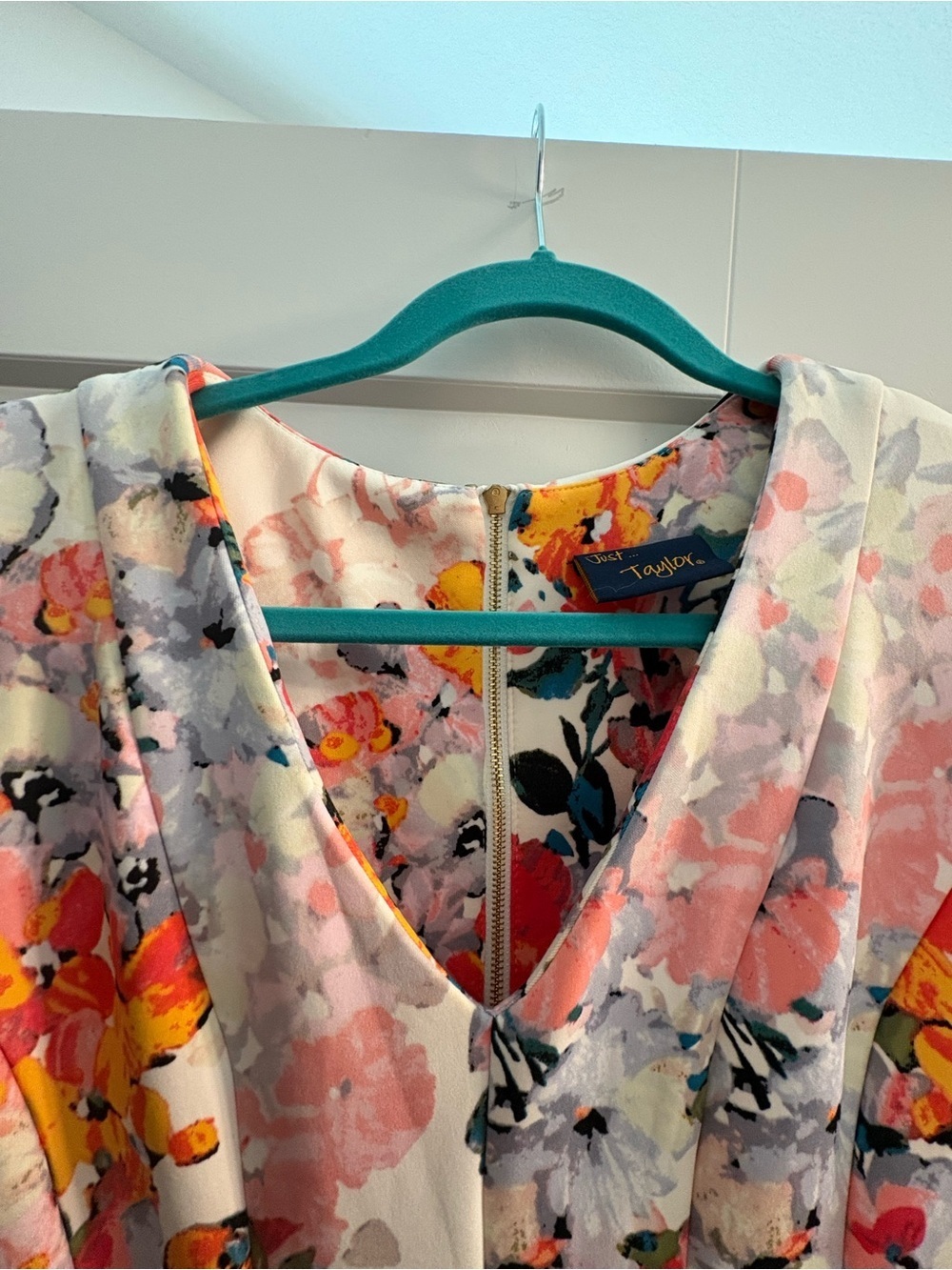 Just...Taylor White Floral V-Neck Midi Dress with Pink and Red Accents - Picture 2 of 6